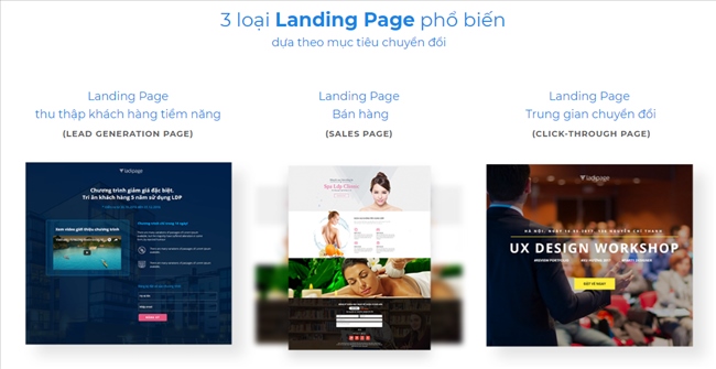 Có 3 loại Landing Page